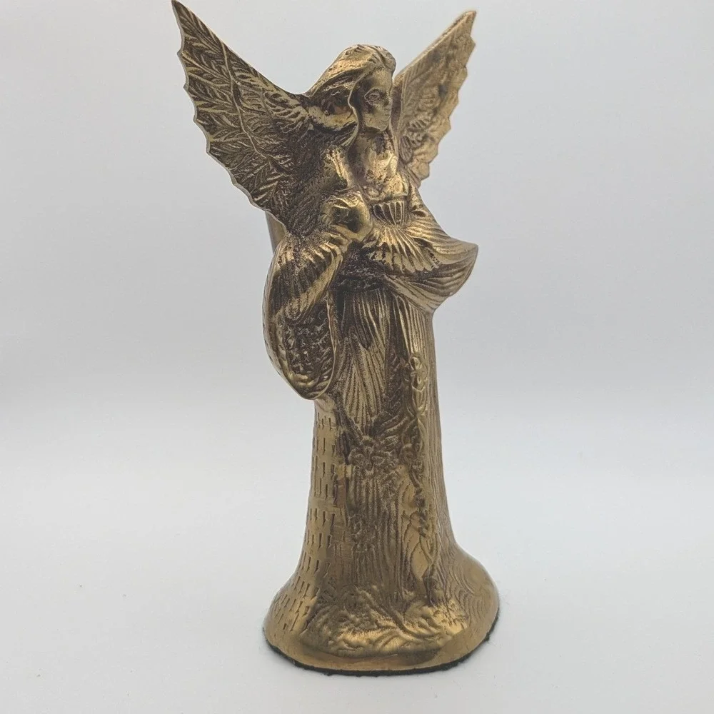 Angel Candlestick Holder 6 Inch Tall Gold Tone Weighted Brass Figurine VTG MCM